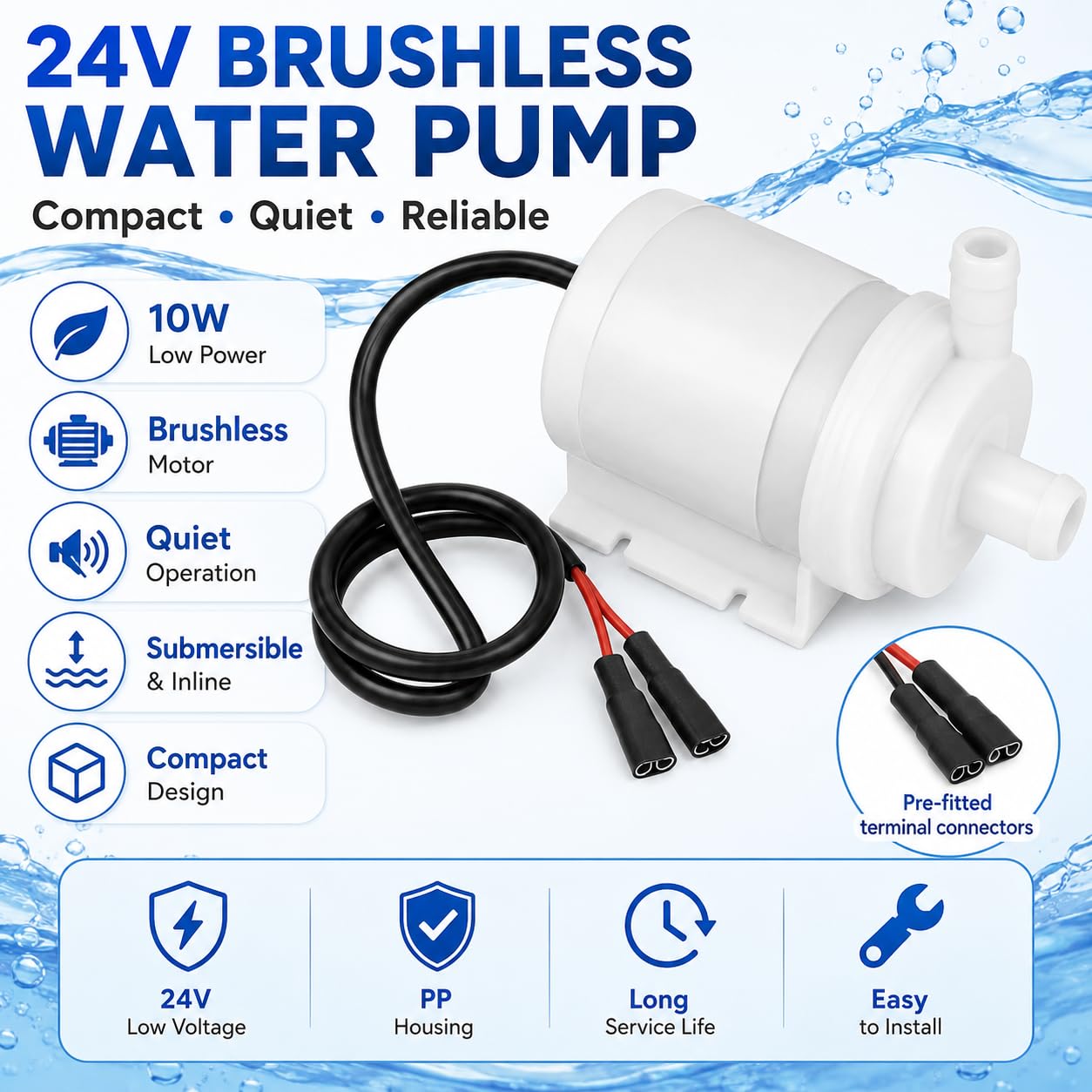 Mini pompe à eau - 24V DC 10W Pompe à eau sans balais de qualité alimentaire Pompe à eau sans balais à économie d'énergie pour fontaine d'aquarium Instruments médicaux