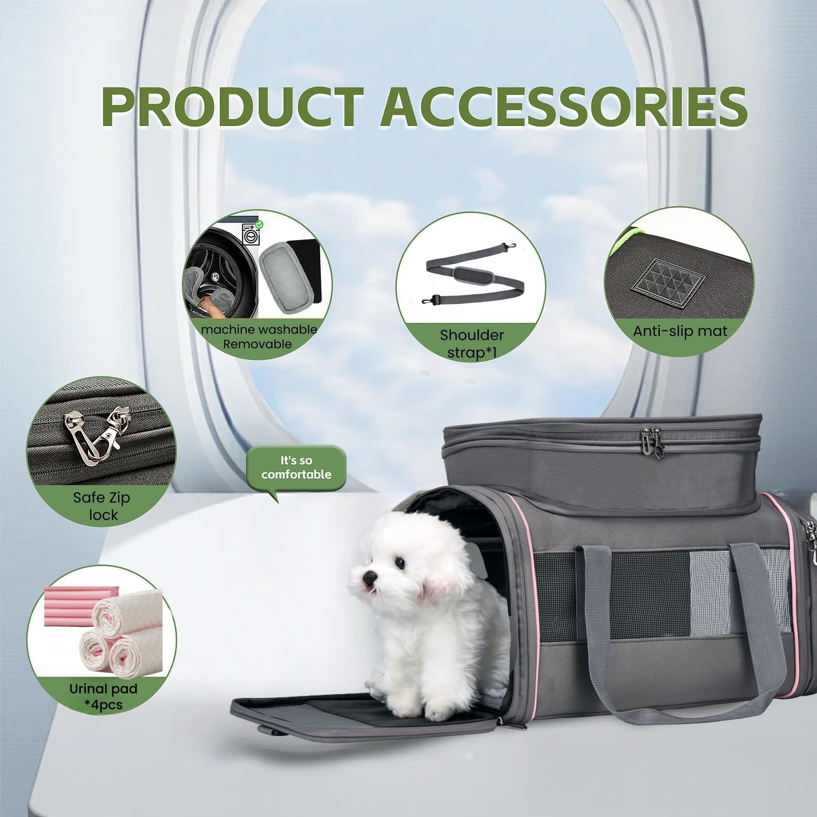 Airline Approved Pet Carrier - Soft-Sided Dog & Cat Travel Bag with Expandable Space and Safe Design (Grey) - image 3