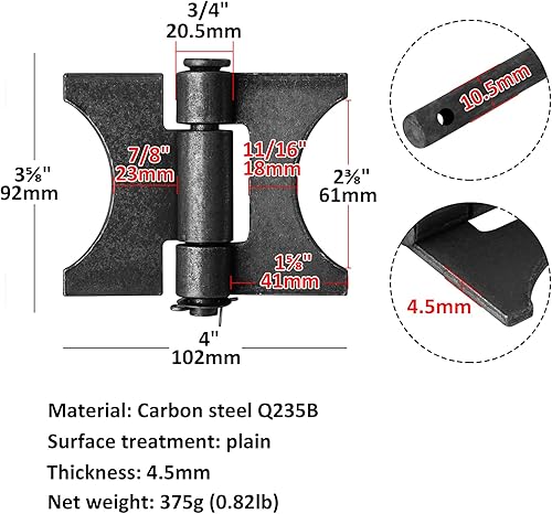 Miniatura 2 de 6 bisagras de puerta de mariposa soldables, 4 x 3-58 pulgadas, bisagra de puerta resistente para puertas de hierro, puertas de jardín, granjas,