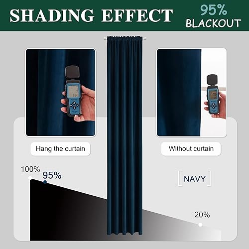 Miniatura 4 de Cortina de terciopelo azul marino para sala de estar, con bolsillo para barra, cortina para ventana, panel térmico para dormitorio, 2 paneles de 52