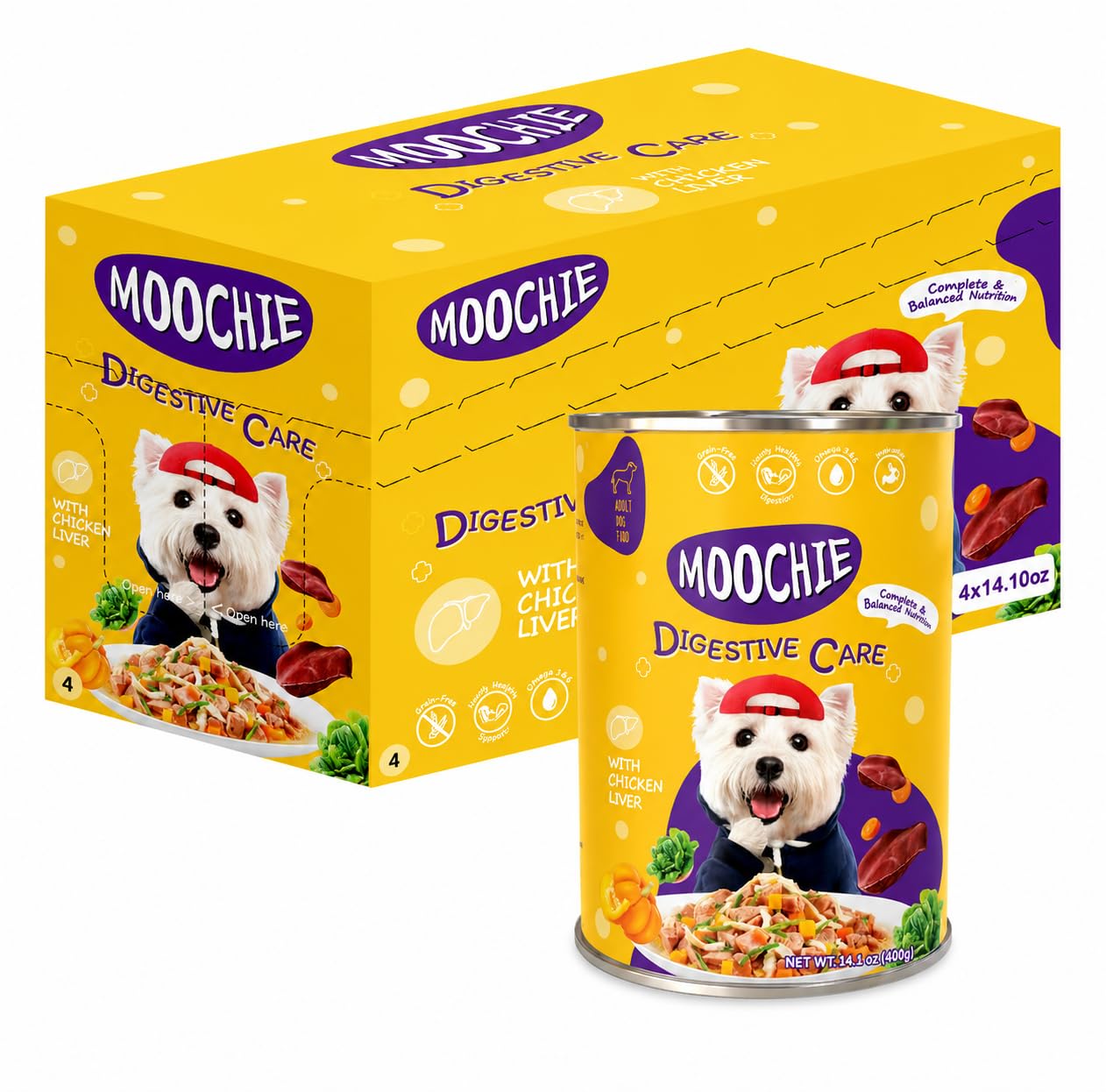 MOOCHIE Digestive Care Wet Dog Food for Small Breeds, Chicken & Beef