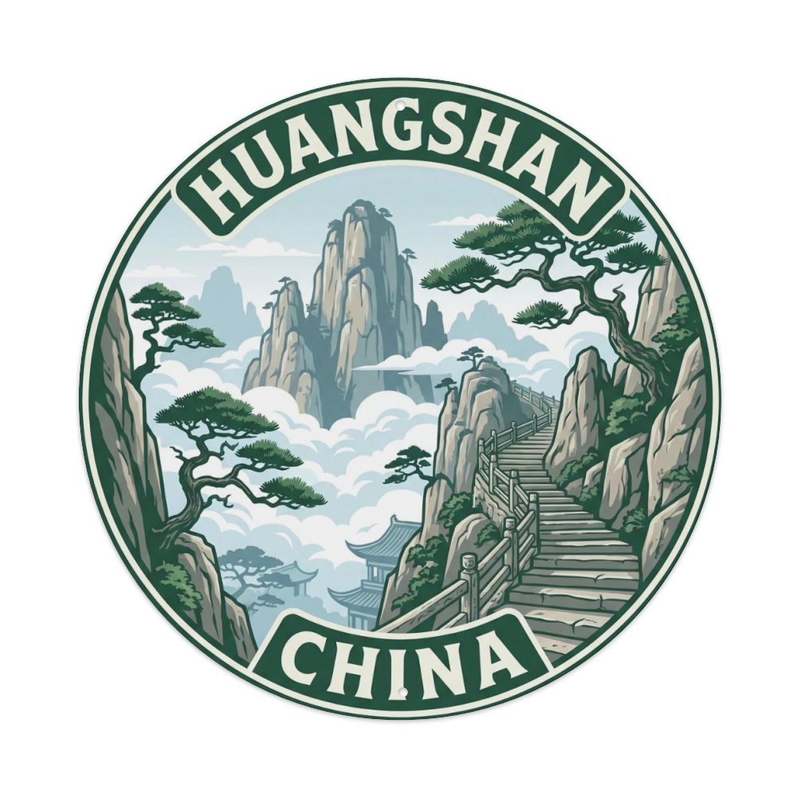 Vintage Travel China Huangshan Mountains Vintage Metal Tin Sign Plaque Wall Decor for Cafe, Club Bar, Office, Garden Metal Poster 8x8Inch
