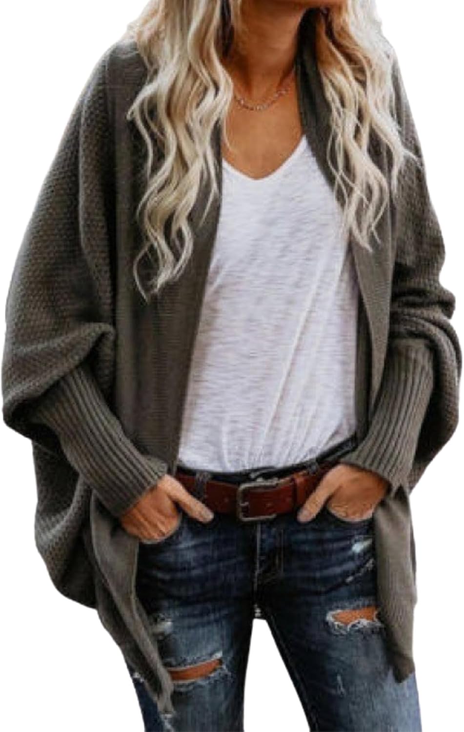 LIZALIG Women's Warm Cashmere Shawl Wrap Cardigan - Open Front Cape Shoulder Sweater Scarf for Winter Fashion