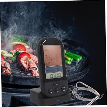 Wireless Remote Grill Thermometer with Large Backlit LCD Instant Read Digital Meat Thermometer for Bbq Oven Smoker Pre Programmed Temperature Alerts Feet Range Timer Alarm