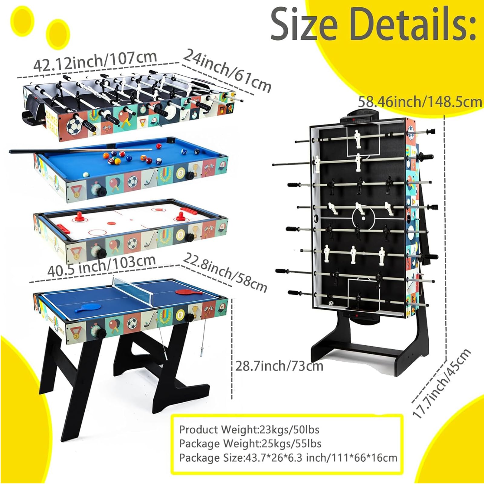 HLC Mesa Multijuegos 4 en 1, Pies de Bebé Plegables Barra Retráctil, Deporte Multifunción Pies de Bebé/Billar/Billar/Tenis de Mesa/Hockey, Adecuado para Adultos y Niños Diversión en Familia.