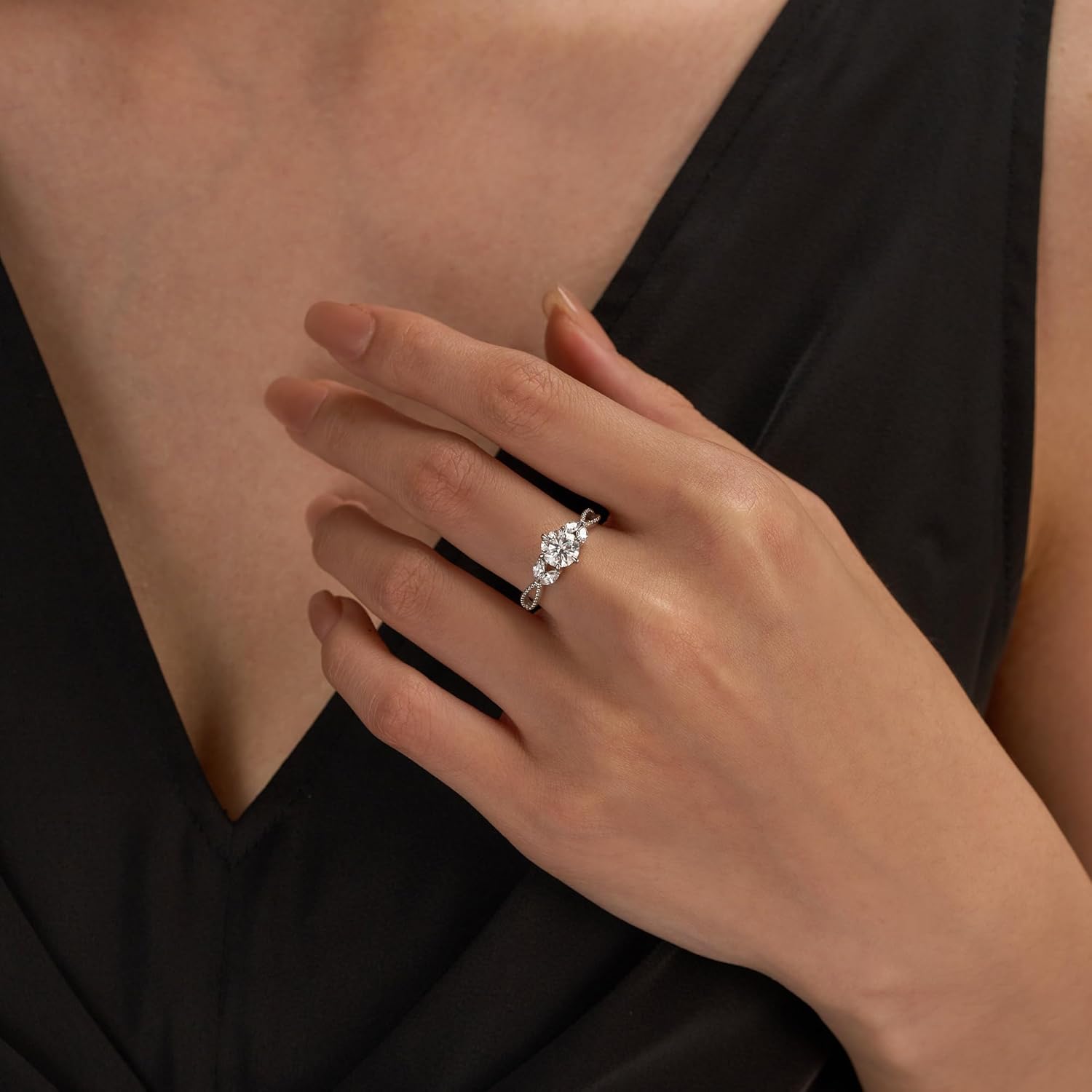 EPI Moissanite Engagement Rings for Women,Promise Rings 925 Sterling Silver with White Gold Plated,with 4-Prong Prong Setting D Color VVS1 Wedding Band Lab Created Diamond Ring 1/1.5/2/3/4CT - Image 2