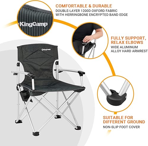 Miniatura 9 de KingCamp Sillas de campamento plegables y ligeras de aluminio duro con soporte para tazas, silla acolchada portátil de lujo con bolsa de transporte,