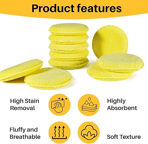 Miniatura 4 de Sukh Paquete de 16 almohadillas aplicadoras de espuma de microfibra, almohadilla aplicadora de cera para detallar, esponjas de pulido redondas de