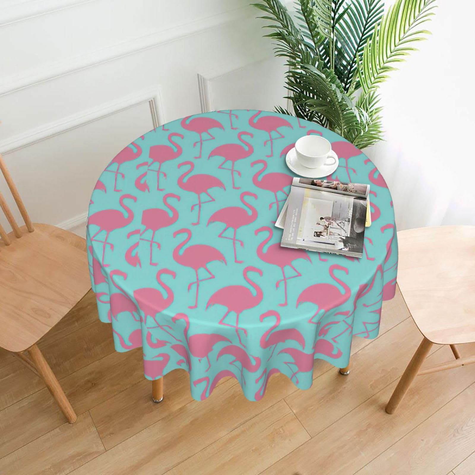 Zcmkjlg Pink Flamingo Print Quick Ship Round Tablecloth 60in Polyester Washable Cover for Dining Room