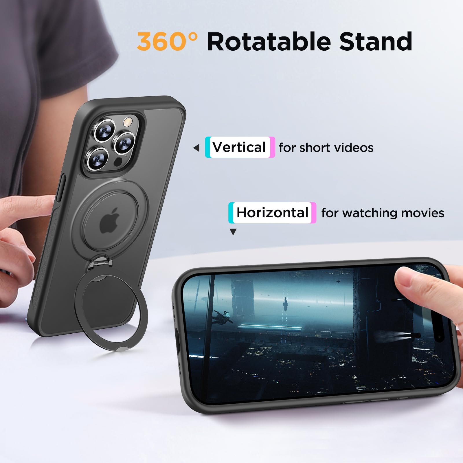 For IPhone 16 Pro Case, Dual 360° Spin Magnetic Stand& Magnetic Ring Compatible Magsafe Shockproof Translucent Matte Hard Back Cover Iphone 16 Pro 6 3 - View #3