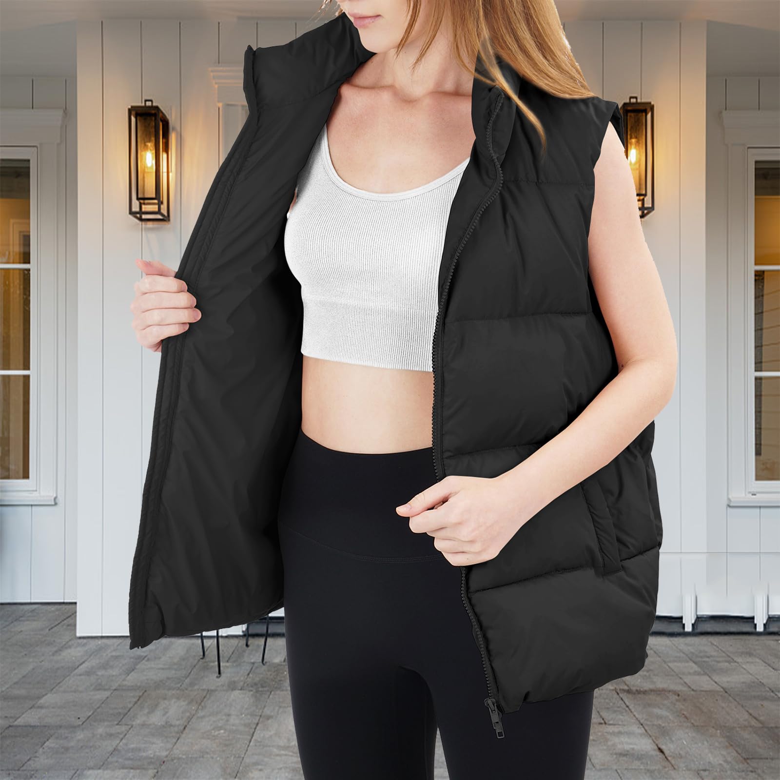 Loowoko Puffer Vest Women,black,XL