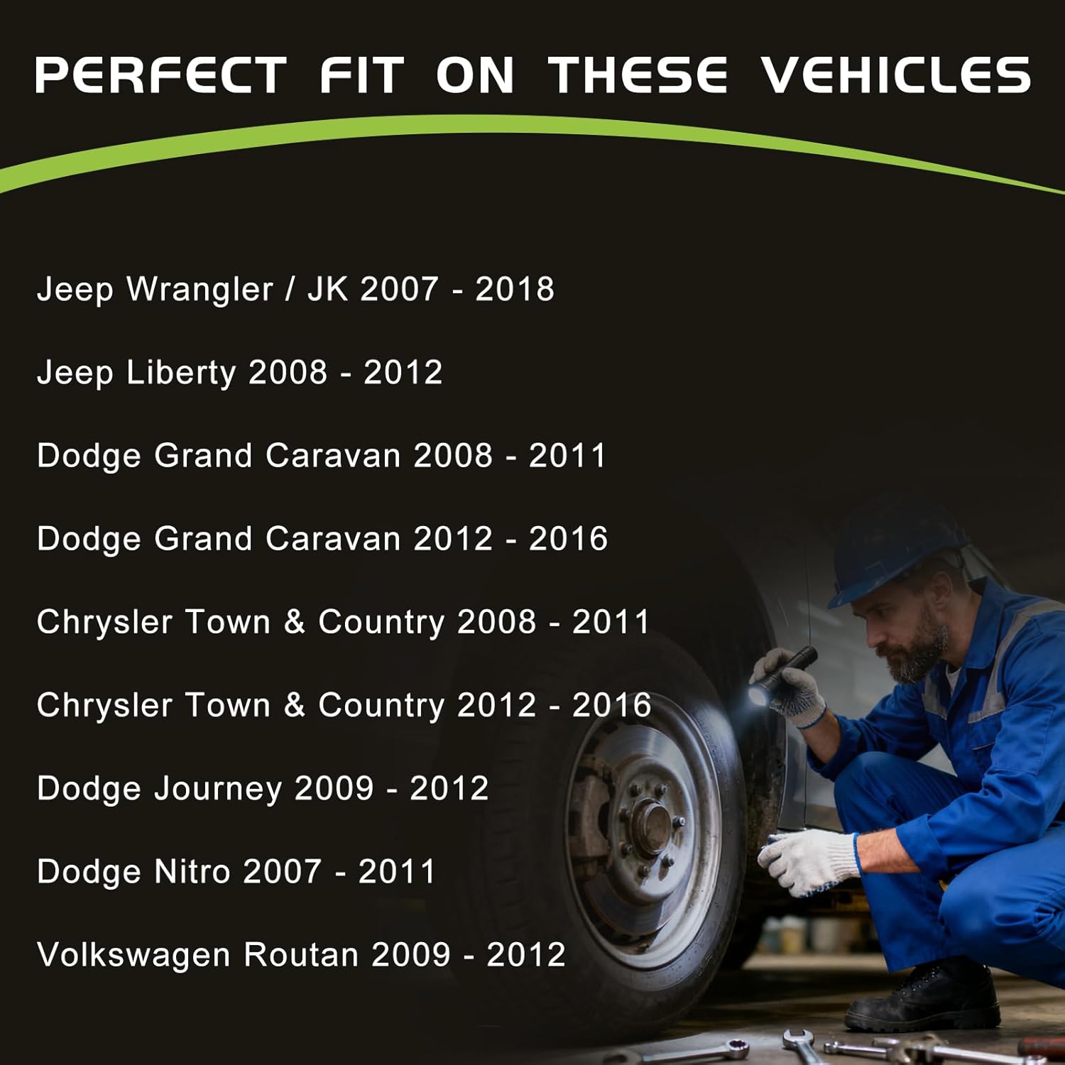 Front Ceramic Brake Pads Compatible with Jeep Wrangler JK (2007-2018), Grand Caravan, Town & Country, Liberty & Journey - Low Dust - Replaces D1327, D1273