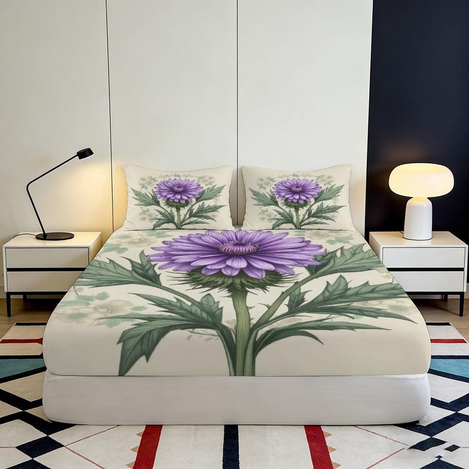 3D Printed Distel Fitted Sheet, Microfaser Bettbezug, rutschfest Heimtextil
