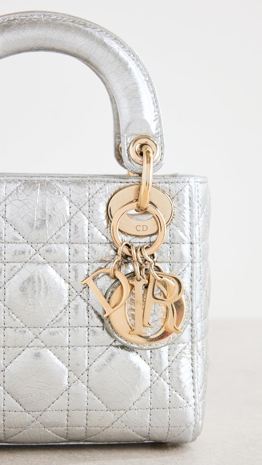 Louis Vuitton What Goes Around Comes Around Women's Pre-Loved Dior Silver Lambskin Lady Mini Tote