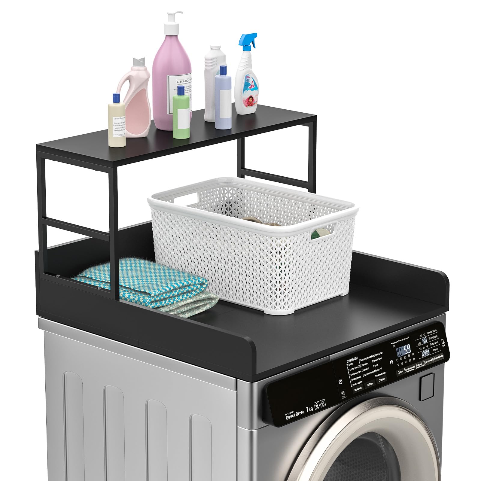 Kiuaso Washing Machine Topper, Washer Dryer Countertop, Universal Appliance Stacking Stand, 2-Tier Laundry Shelf with Anti-Slip Pads (Black)