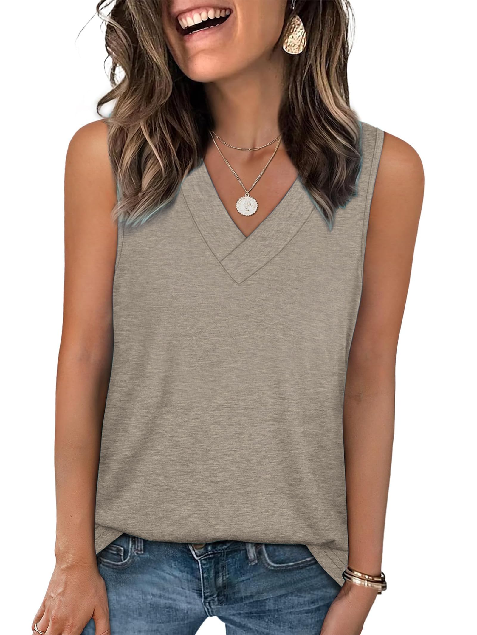 Famulily Damen V-Ausschnitt Tanktop Oberteile Sommer Basic Tops Sport Shirt Ärmellos