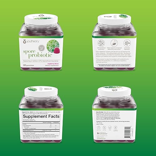 Miniatura 6 de Youtheory Gomitas probióticas Spore, sabor a frambuesa, 60 unidades