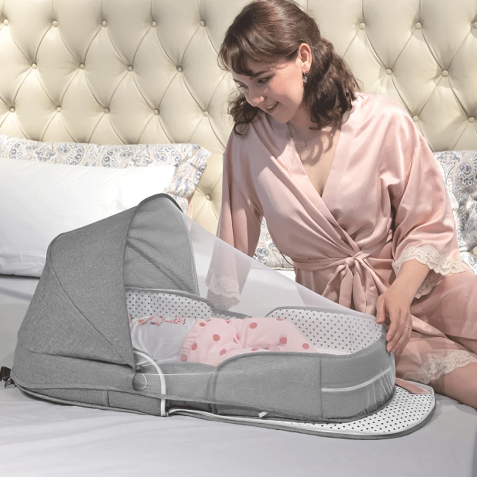 Couffin Pliant – Chaise Longue De Voyage Portable Pour Bébés | Chaise Longue Et Berceau De Voyage | Moustiquaire Et Auvent Pour Lit De Bébé Portable | Pods De Couchage Pour Berceau Nouveau-né Pour La