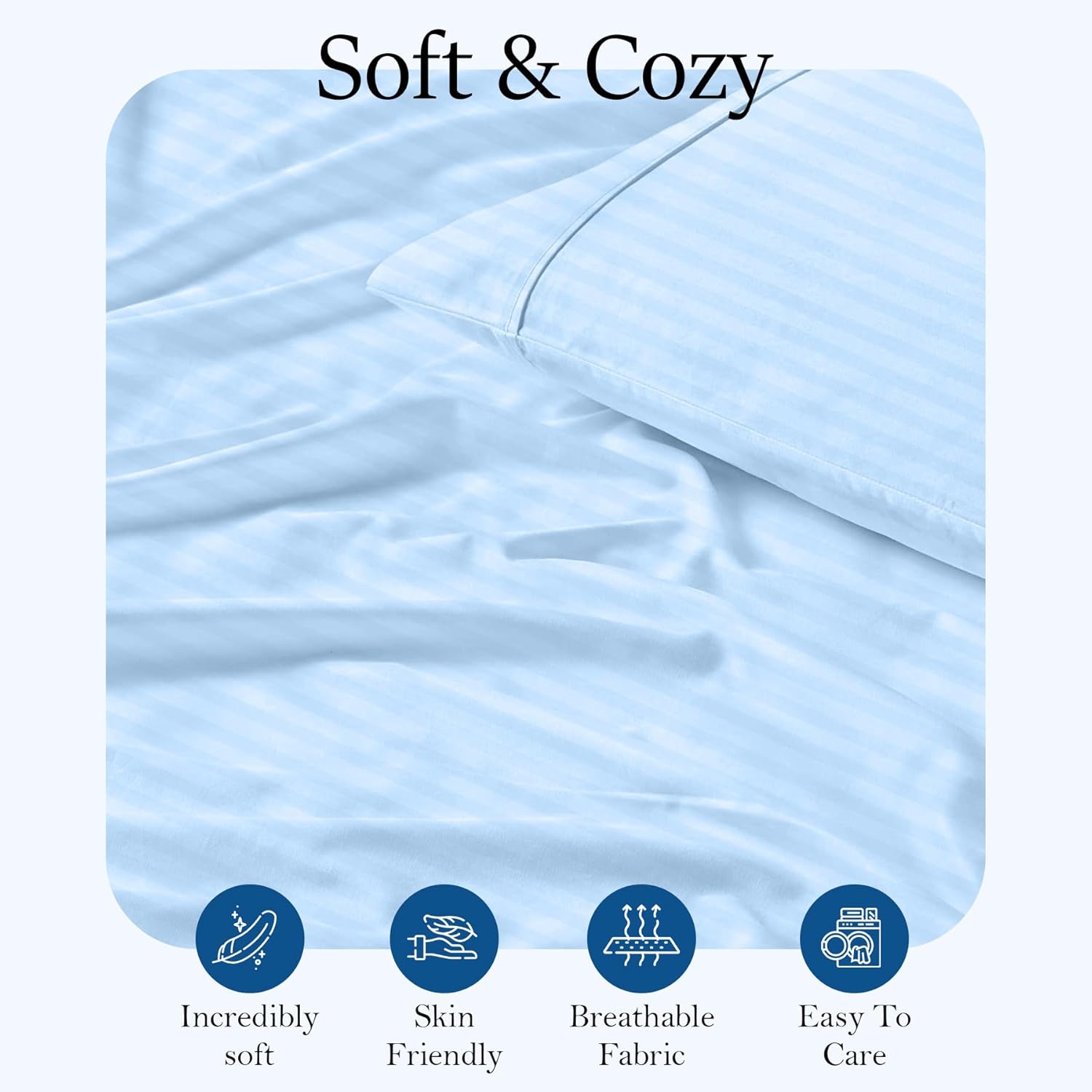 jaycorner Luxury Queen (90x102) Size Flat Sheet Only - Peruvian Pima Cotton, 1000 Thread Count, 1 Piece Top Sheet, Extra Soft and Breathable Percale Weave, Hotel Quality (Stripe, Light Blue)