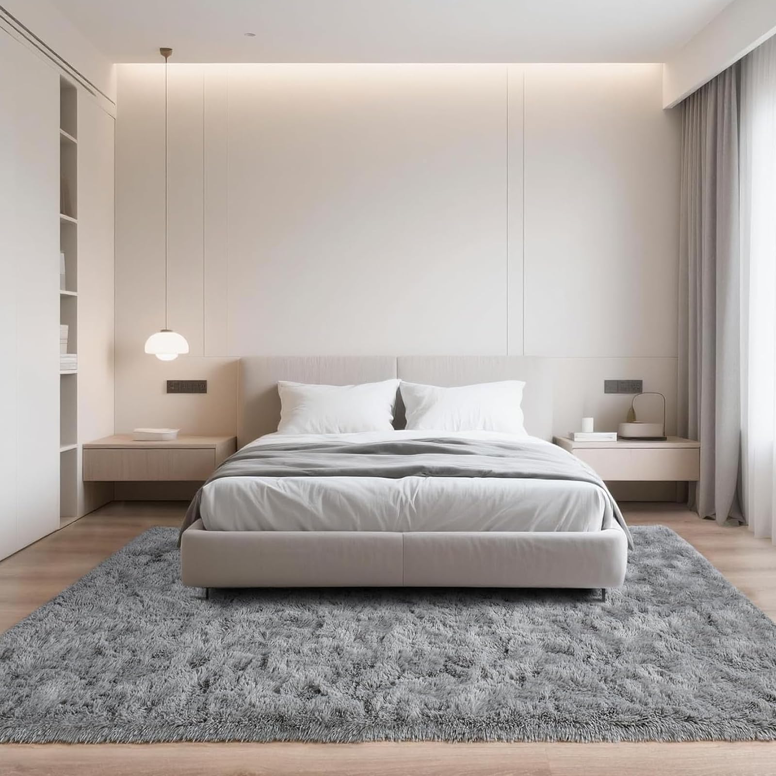 Hochflor Flauschig Teppich 80 x 190 cm Langflor Weich Soft Modernes Einfarbiges Design Lange Plüsch Weicher Teppiche für Schlafzimmer Küche Geeignet, Grau