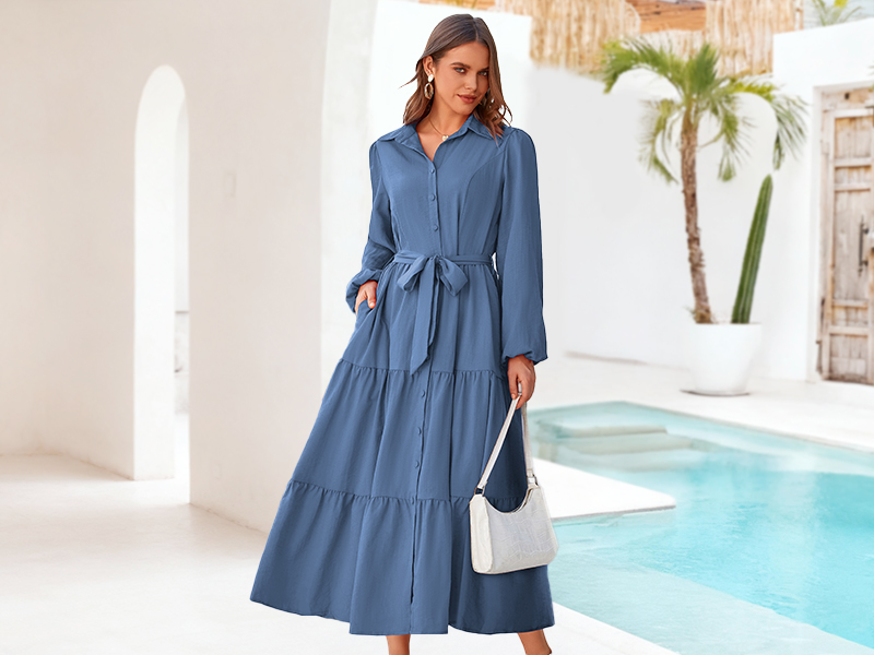 knee length dresses for ladies All-over print long sleeve midi dress – ColorPop Fashion main image 0