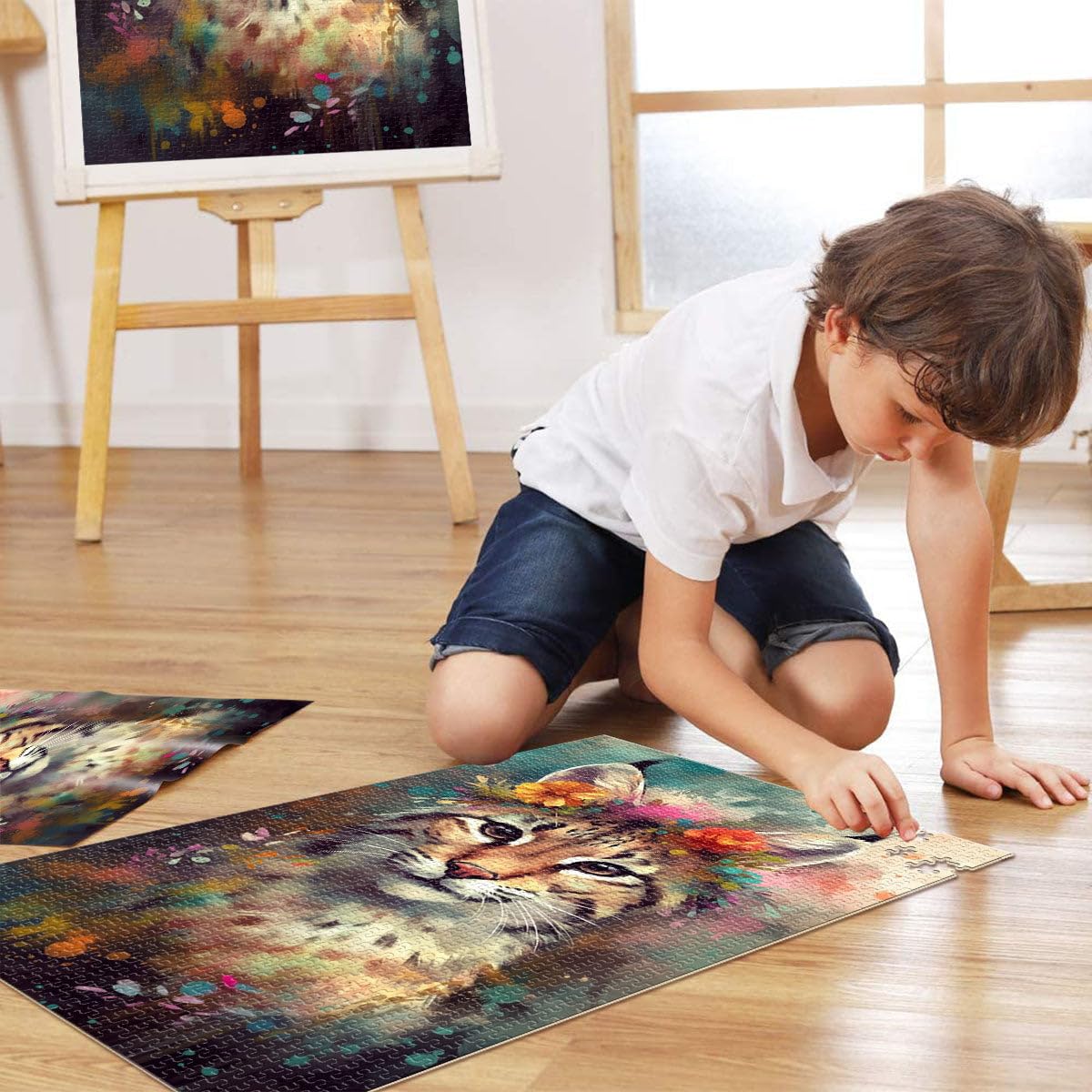 Puzzle 2000 pièces pour Adultes, Puzzle de Dessin animé, bébé Lynx, Jeu éducatif pour Anniversaire, Noël, 70 x 100 cm, pour Les 14 Ans