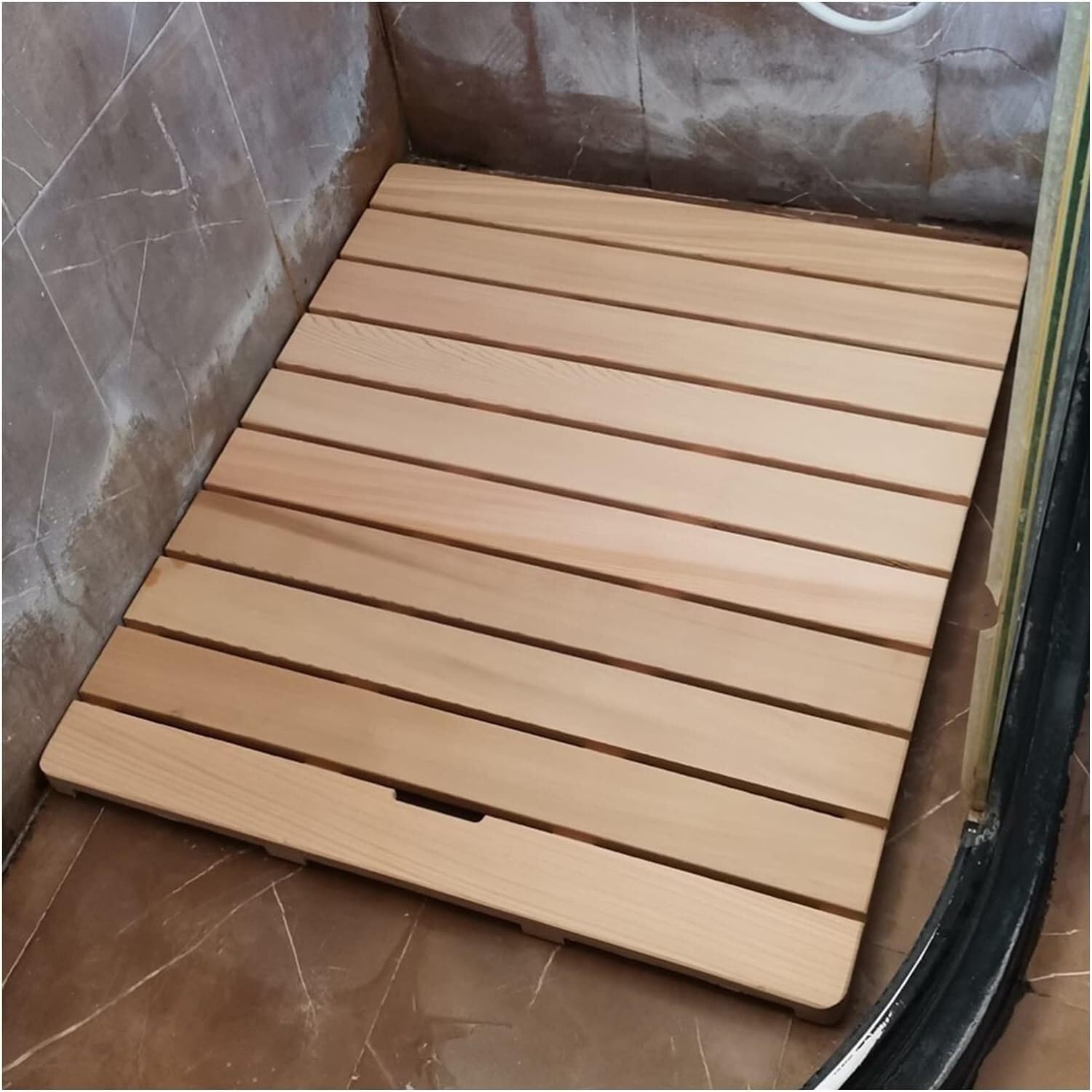 BHGFYXBS Wood Shower Bath Mat Slats Splicing Foot Pad, Bathroom Non-Slip Drain Board Doorway Floor Pedal Custom Size,Wood Color-60x100cm