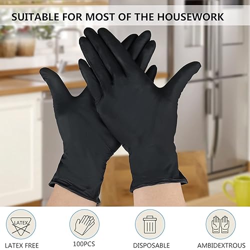 Miniatura 4 de akgk Guantes de nitrilo, 100 guantes desechables de nitrilo negro, pequeños, guantes de limpieza para cocinar, hogar y más, sin polvo, sin látex