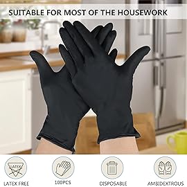 akgk Nitrile Gloves, 100 Pcs Disposable Black Nitrile Gloves Large, Cleaning Gloves for Cooking, Household & More, Powder-Free, Latex-Free