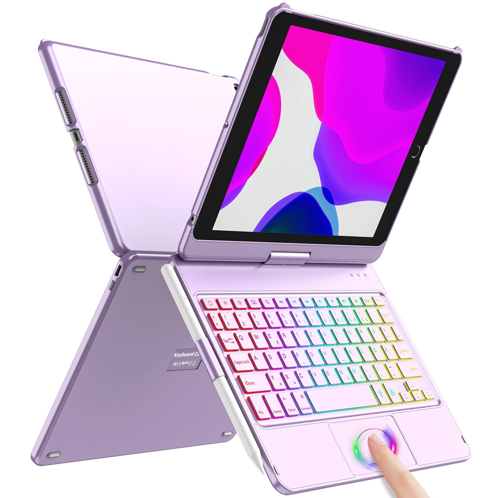 Tastatur Hülle für iPad 10.2 Zoll,für iPad 9/8/7 Generation Hülle,360° Touchpad Flip Hartschale Slim Cover,Kabellose Bluetooth Tastaturhülle,7 Hintergrundbeleuchtungen, Auto Sleep/Wake,QWERTZ Layout