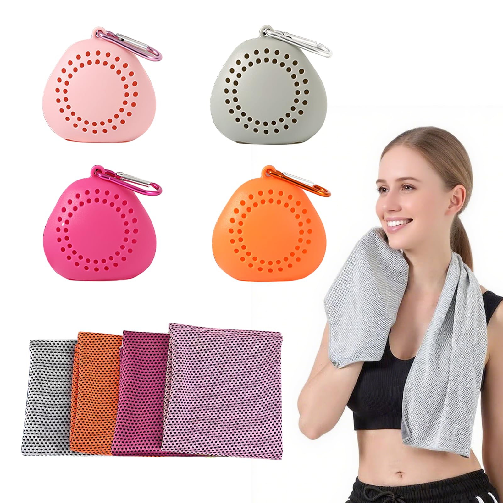 4 Pack Cooling Towel, Quick Dry Fitness Towels, Breathable Microfibre Gym Towel 60×30cm, Sweat Towel for Gym Yoga Hiking Camping (pink, orange, rose red, grey)
