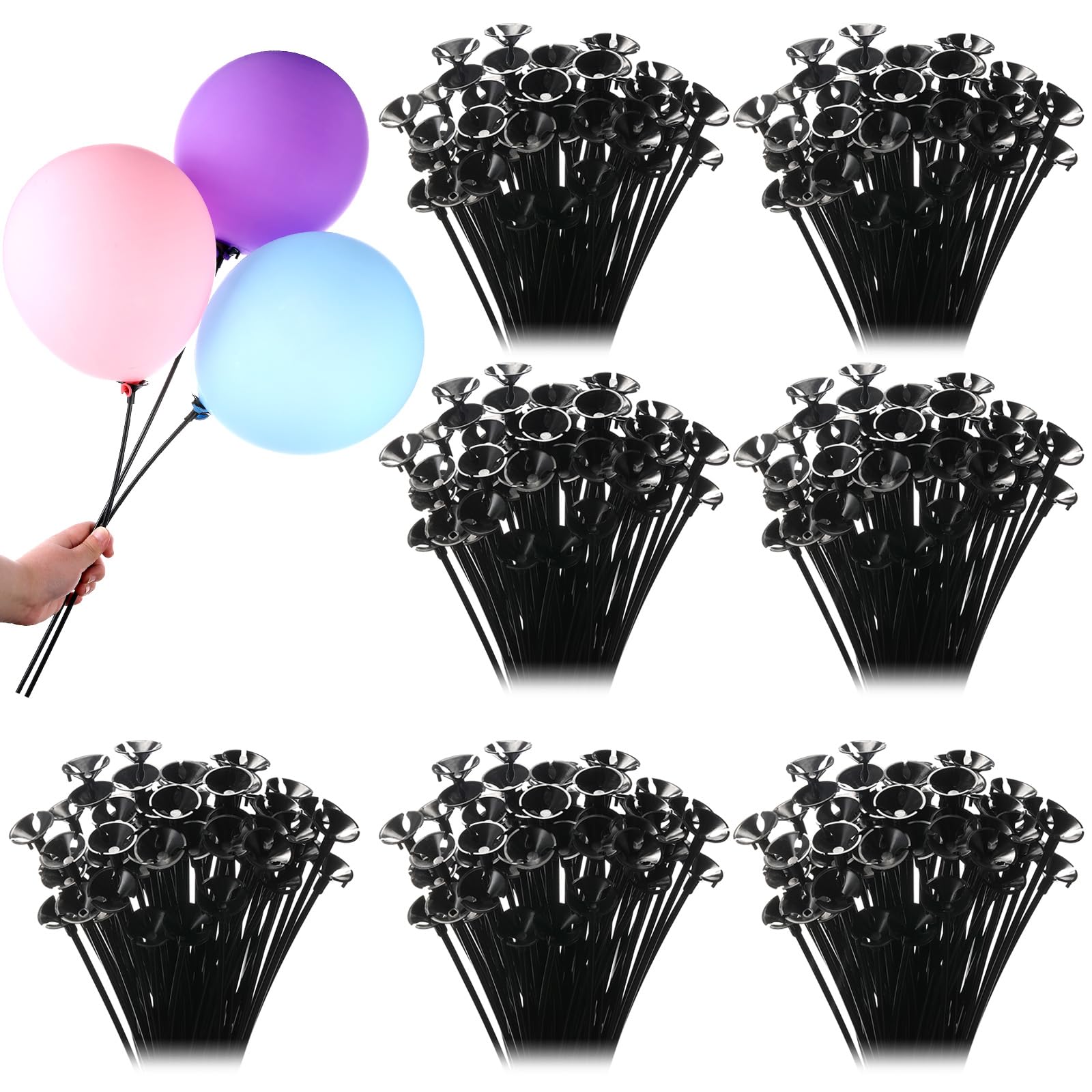 600 Pcs Plastic Balloon Sticks with Cups, Reusable Balloon Holder for Balloon Stand Birthday Christmas Party Wedding Anniversary Decoration (Black)
