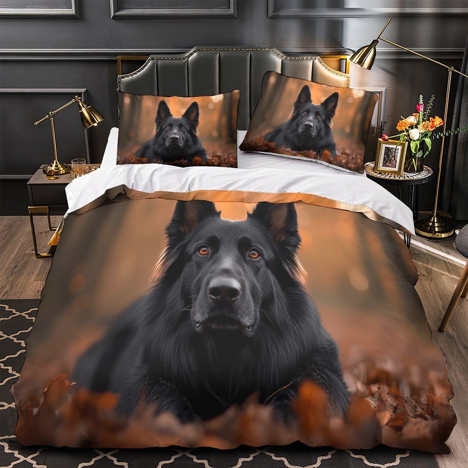 Housse de Couette Chien Noir 3D respirante pour éviter la chaleur nocturne des adultes