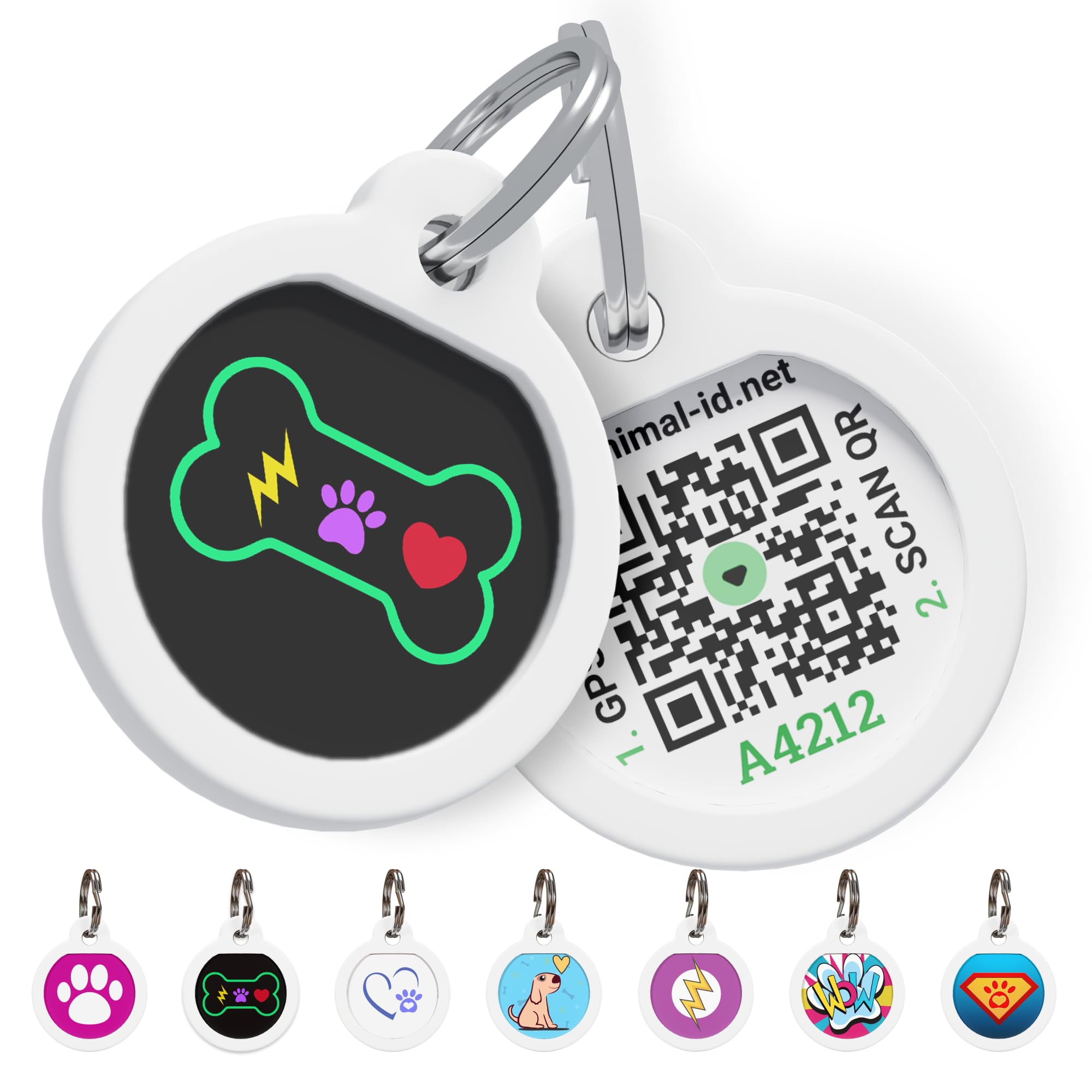 QR Code Dog Tag Silent Id Pet Tags Personalized Name Plate with Online Profile (Bingo Bone, Small_Round)