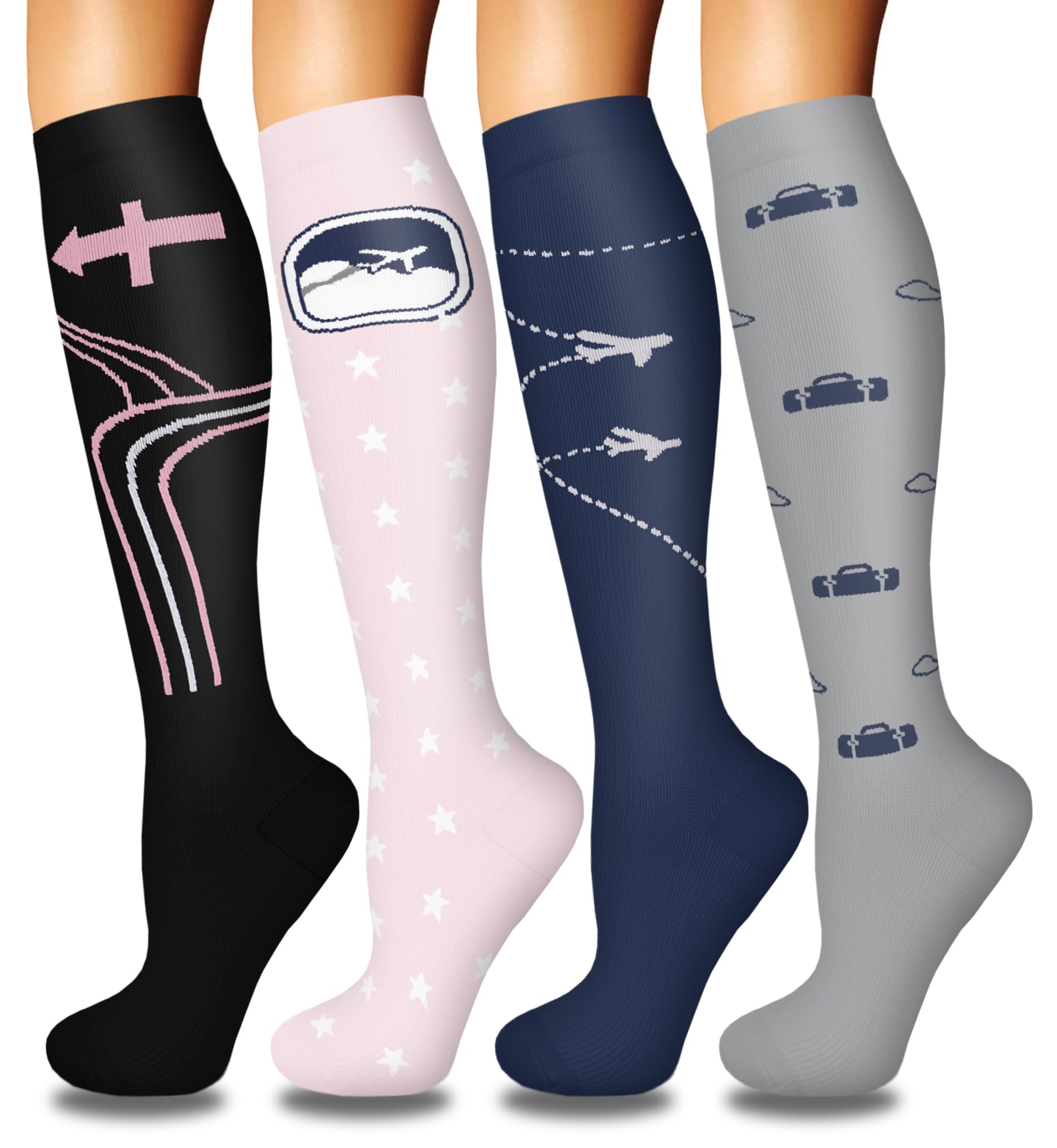 Iseasoo 4 Pairs Compression Socks for Women Circulation-Best Support for Nurses,Running,Athletic,Travel S-M