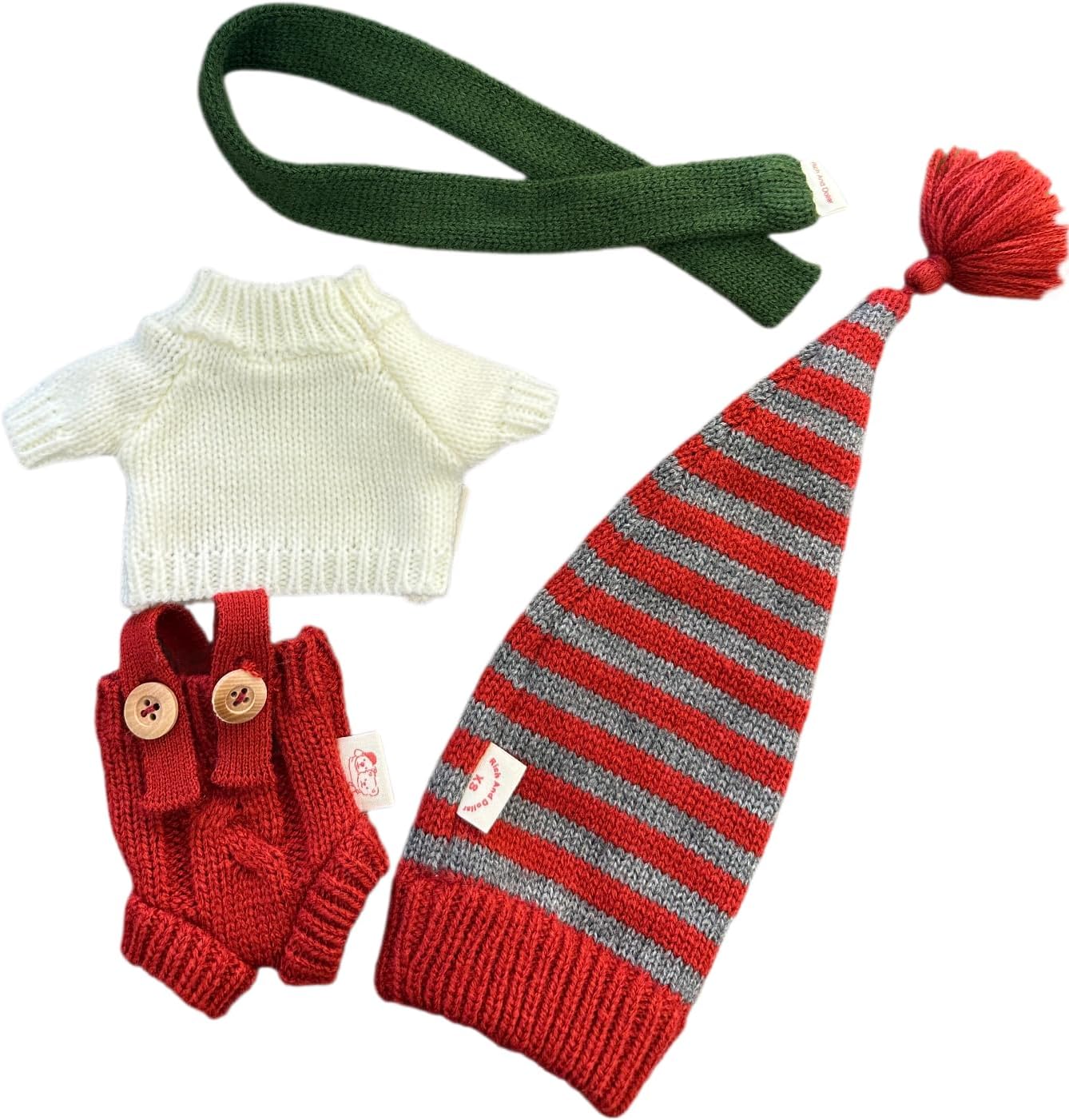 6-7"/16cm Tiny Bartholomew Bear Clothes Small Bashful Bunny Plush Animal Doll Christmas Outfit Hat 4-Piece Set (NO Doll)