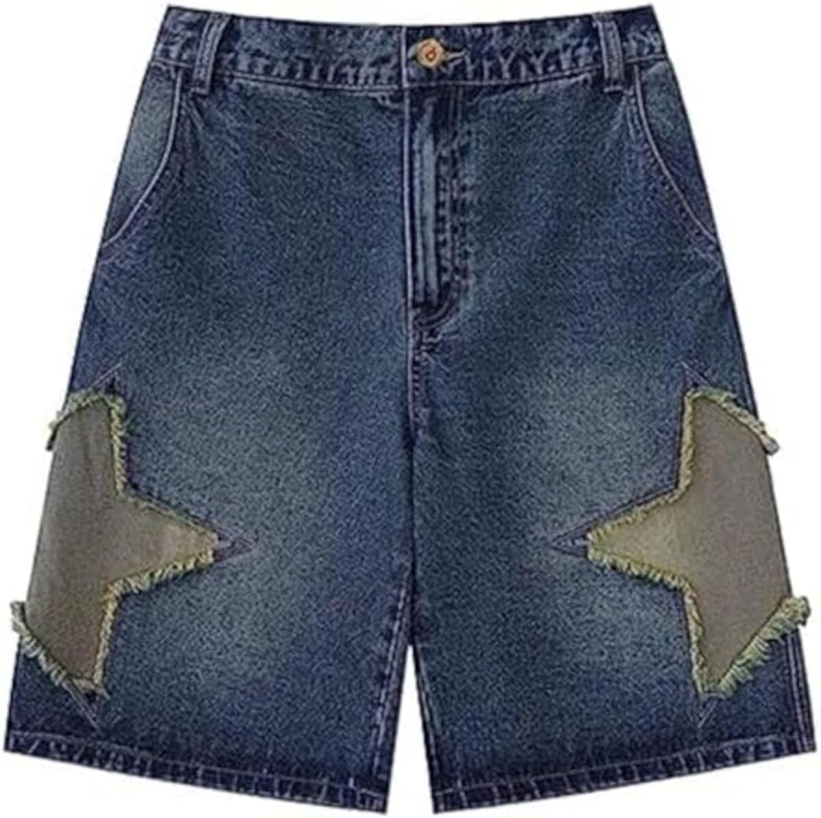 CUTEGAL Star Jorts Unisex Jorts Women Mid Rise Stretchy Patchwork Denim Shorts Wide Leg Baggy Jeans Men Y2k Pants