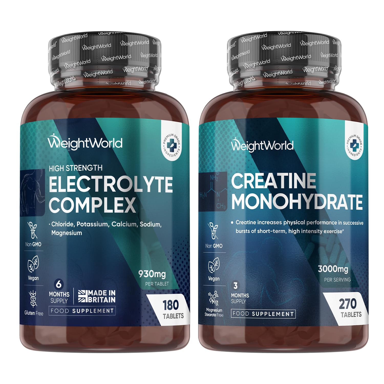Creatine Monohydrate 270 comprimés 3000mg & Electrolyte Complex sans Sucre