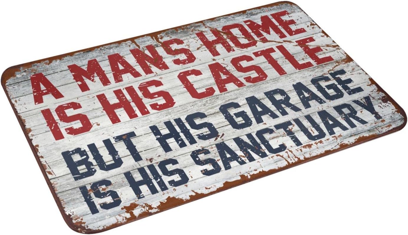 Funny Room Decor A Man's Home is His Castle But His Garage is His Sanctuary Rug Doormat Rug Door Mat for Outside Entry(65X90CM)