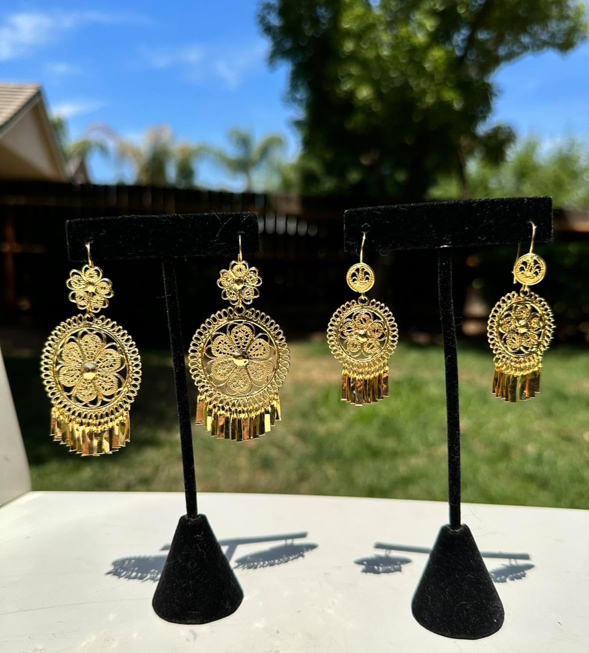 Folklorico Dance Traditional Mexican Gold Filigree Earrings, Full Flower Earrings, Day of the Dead