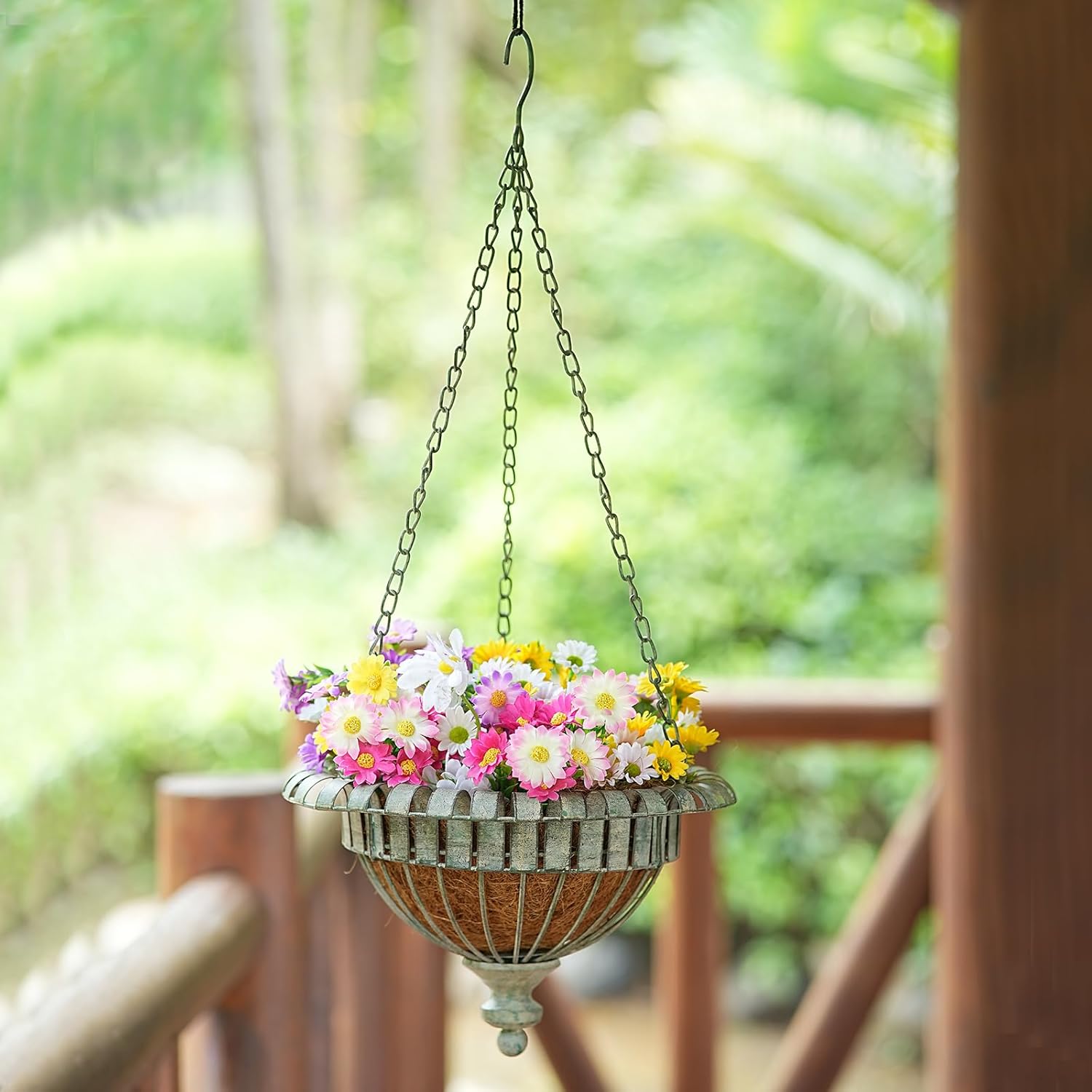 Set of 2 Metal Hanging Planters,Hand-Crafted Rusty Hanging Basket Plant Holder for Outdoor Indoor Garden, Patio, Deck, Porch, Flower Pots