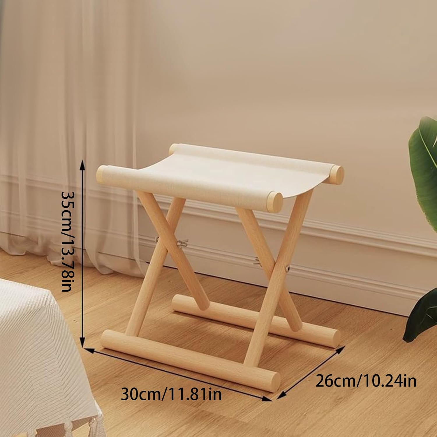 Folding Chair – Solid Wood Cloth Material, Lightweight Foldable Stool, Portable Seat | Stable Outdoor Furniture for Kitchen Bathroom Garden Dorm Bedroom Fishing Dining Area, Travel Friendly Design