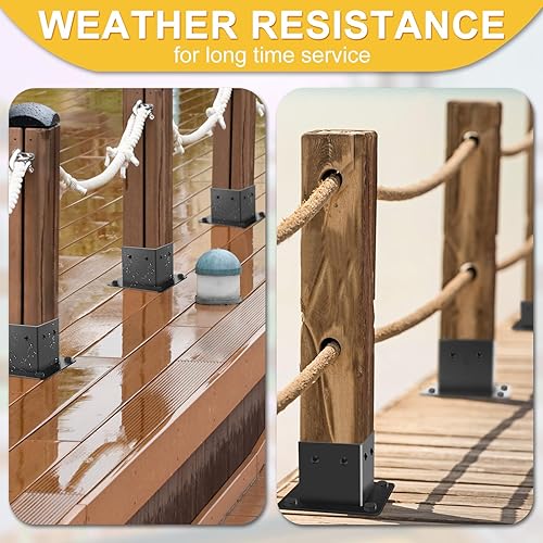 Miniatura 6 de Base de poste de 4 x 4, 4 soportes de poste (tamaño interior de 3.5 x 3.5 pulgadas), anclaje de acero resistente con recubrimiento en polvo negro