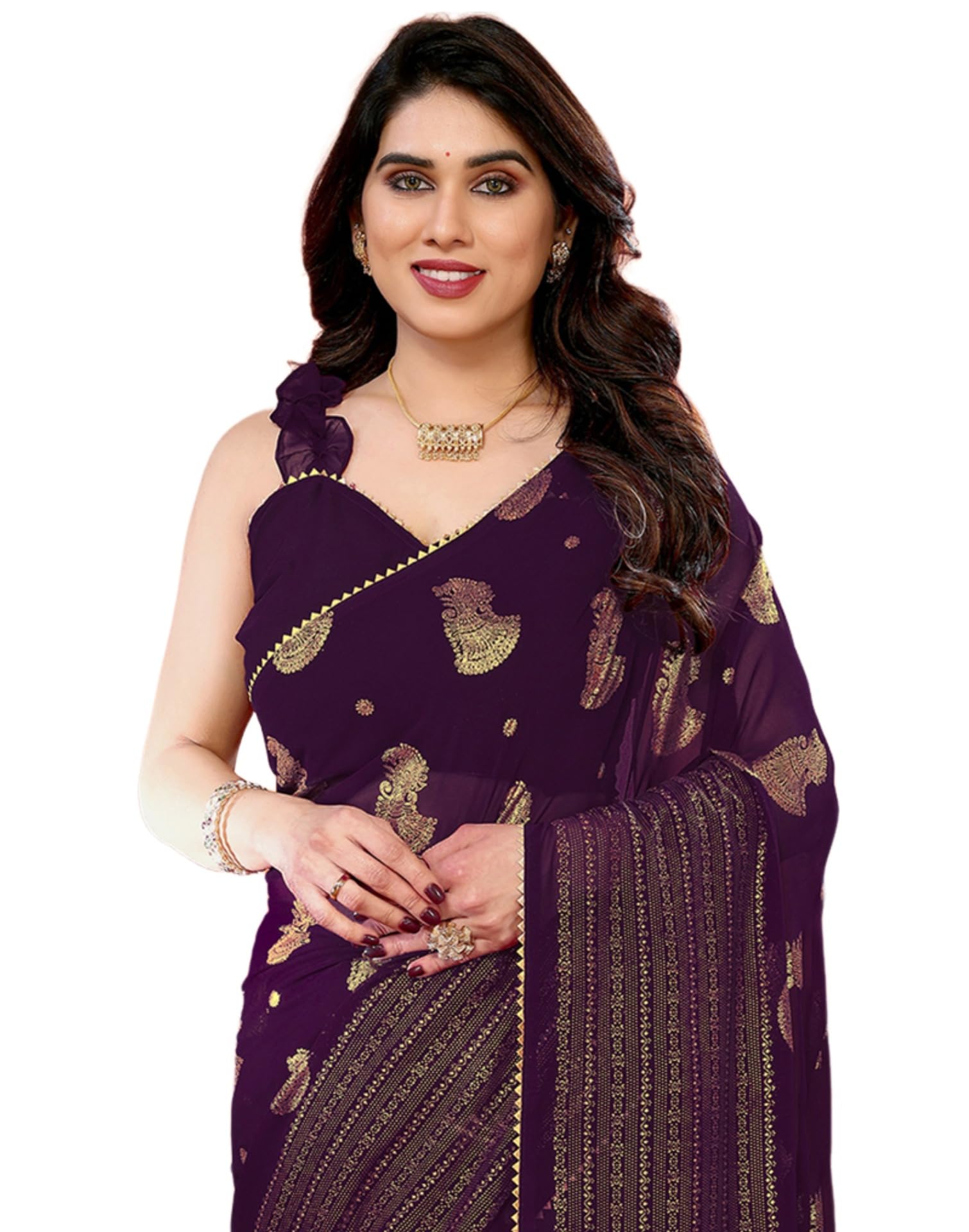 SIRIL Women's Georgette Printed Saree With Unstitched Blouse Piece