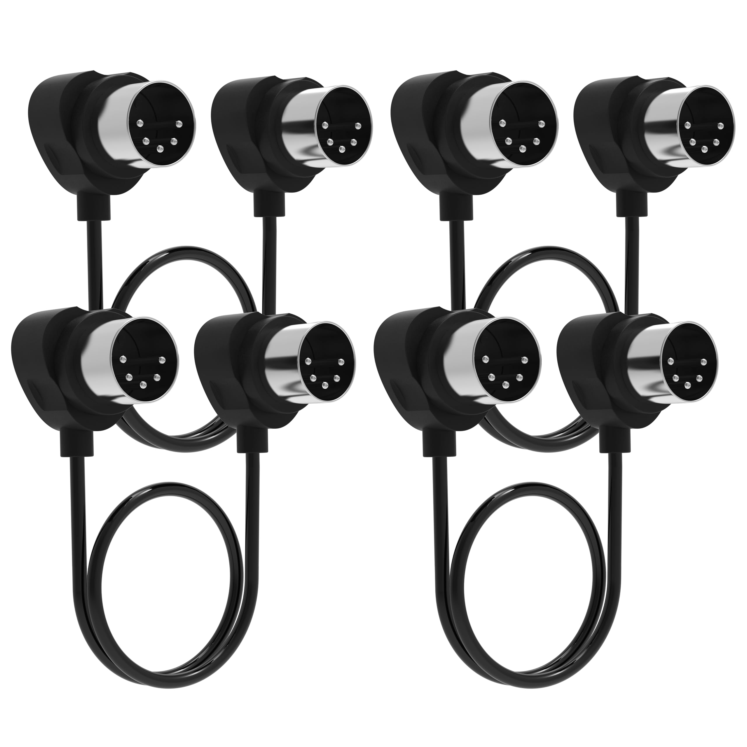 FORE 4-Pack 60cm Right-Angle Ultra-Small Plug for Tight Space 5-Pin Din MIDI Cable Compatible with MIDI Keyboard/Interface/Synthesizer/Guitar Multi Effects/Ideal for Studio 4-Pack 60cm