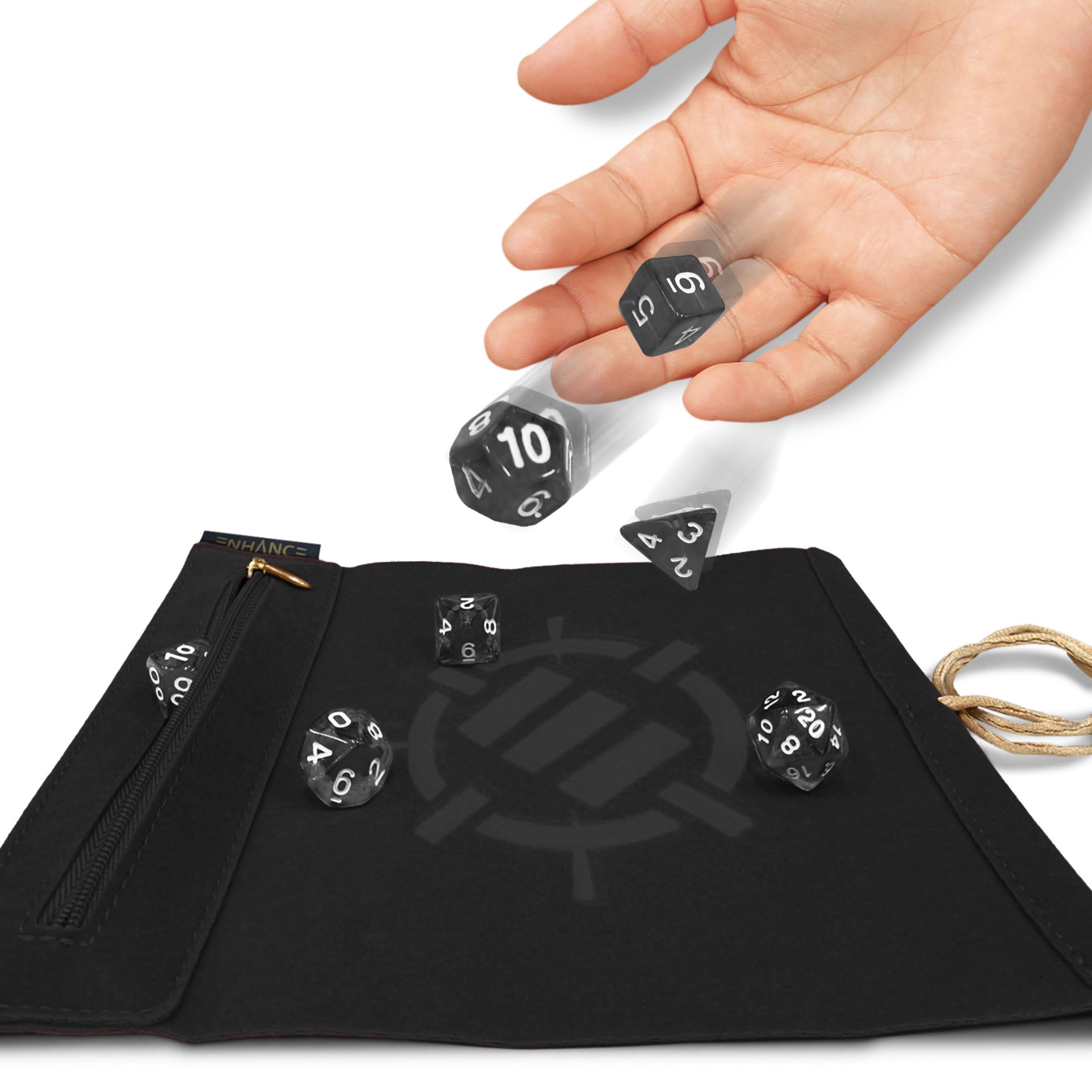 ENHANCE Roll on a Scroll Dice Rolling Mat & 7pc Acrylic Dice Set, Velvet Dice Case with Color-Coordinated 7pc Acrylic Dice - Image 3