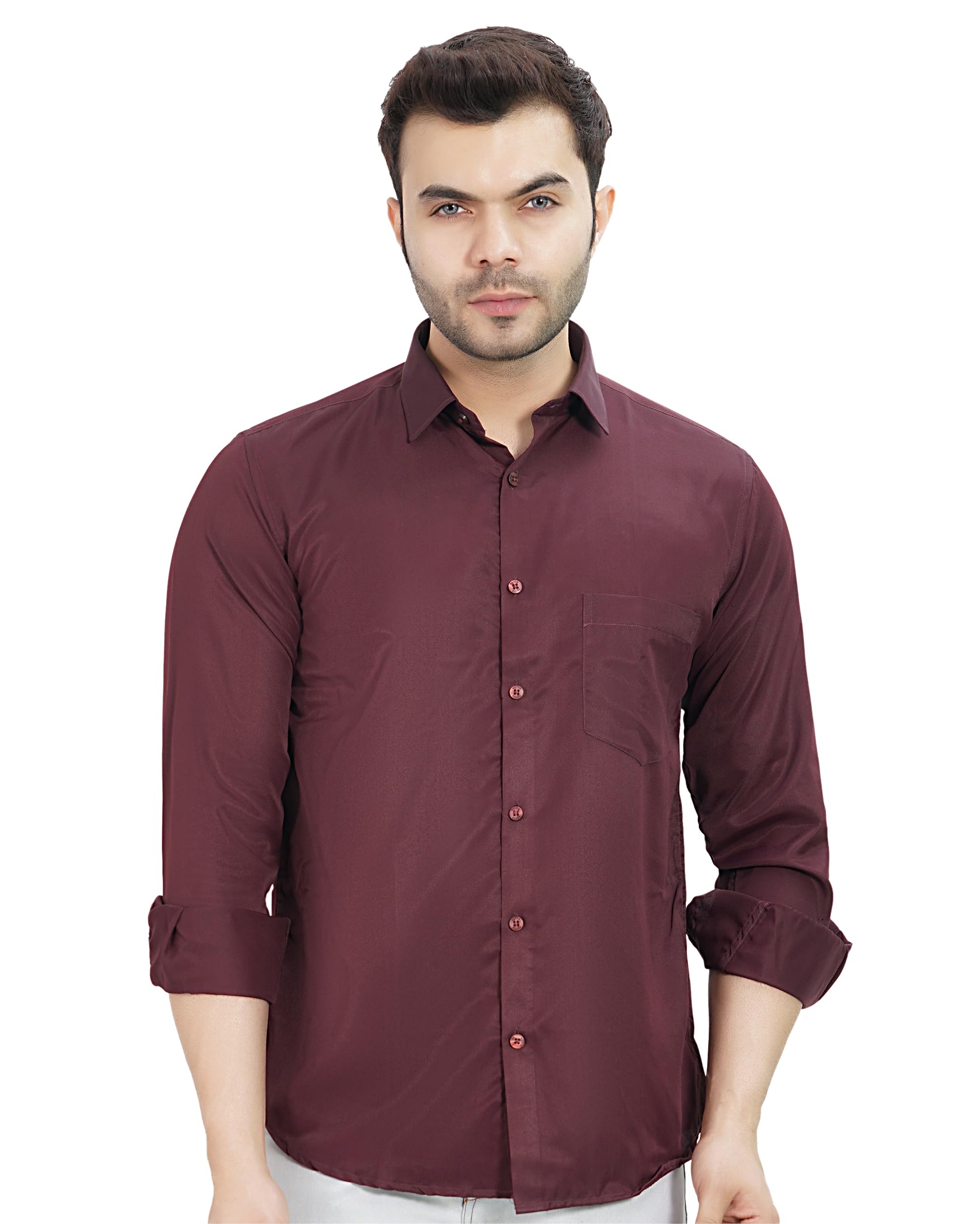 ketosSolid Plain Wine Shirt for Men, Full Sleeves