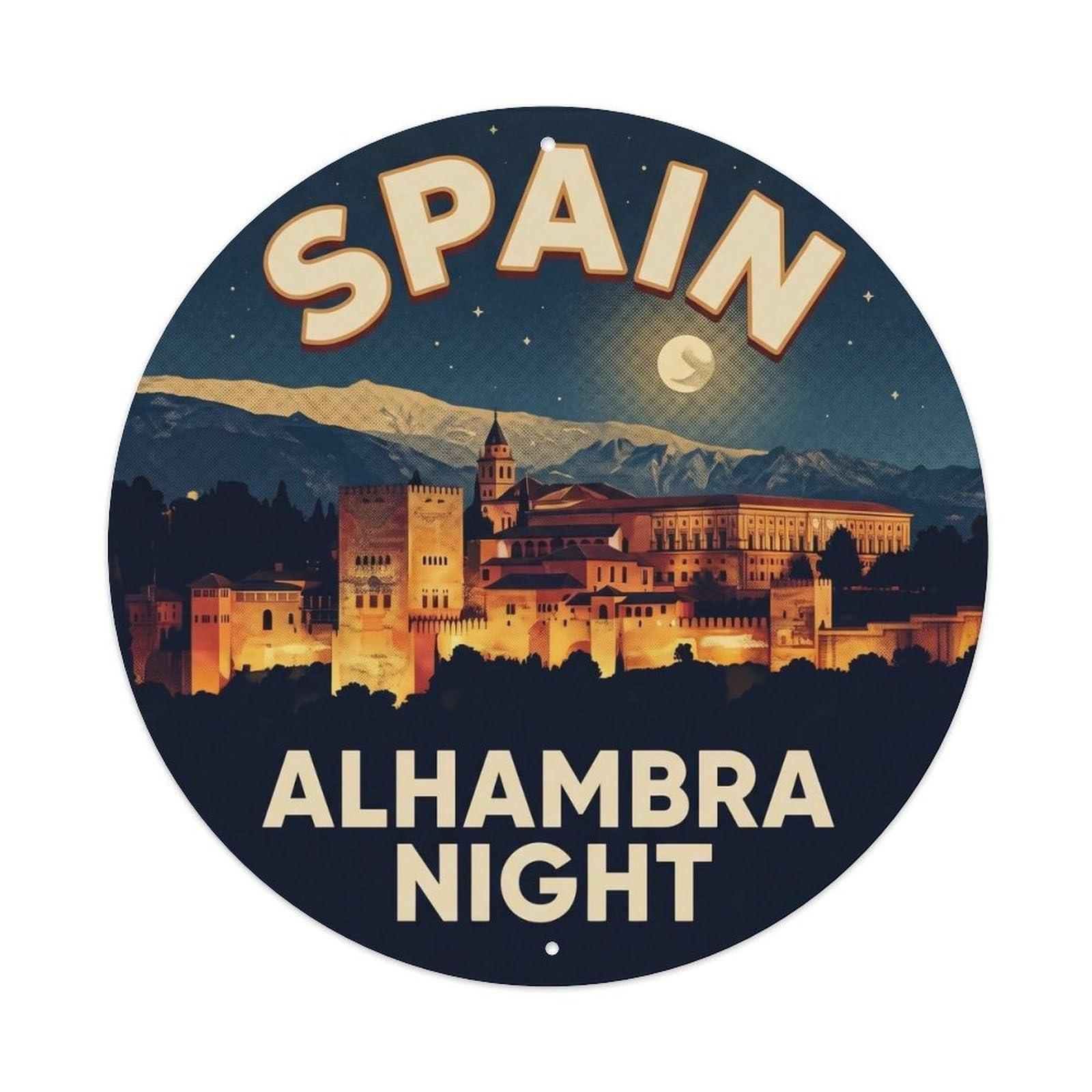 Granada Alhambra Night Spain Historic Travel Metal Tin Sign