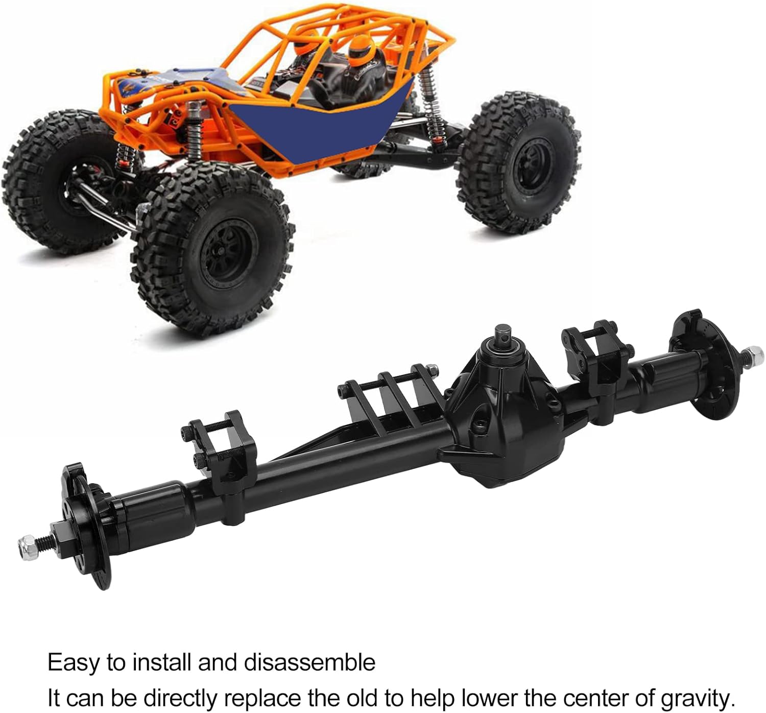 RC Rear Axle Assembly, Aluminum Alloy Metal Rear Axle Assembly Replacement for RBX10 Ryft 1/10 RC Car Upgrade Parts Accessories(Black)
