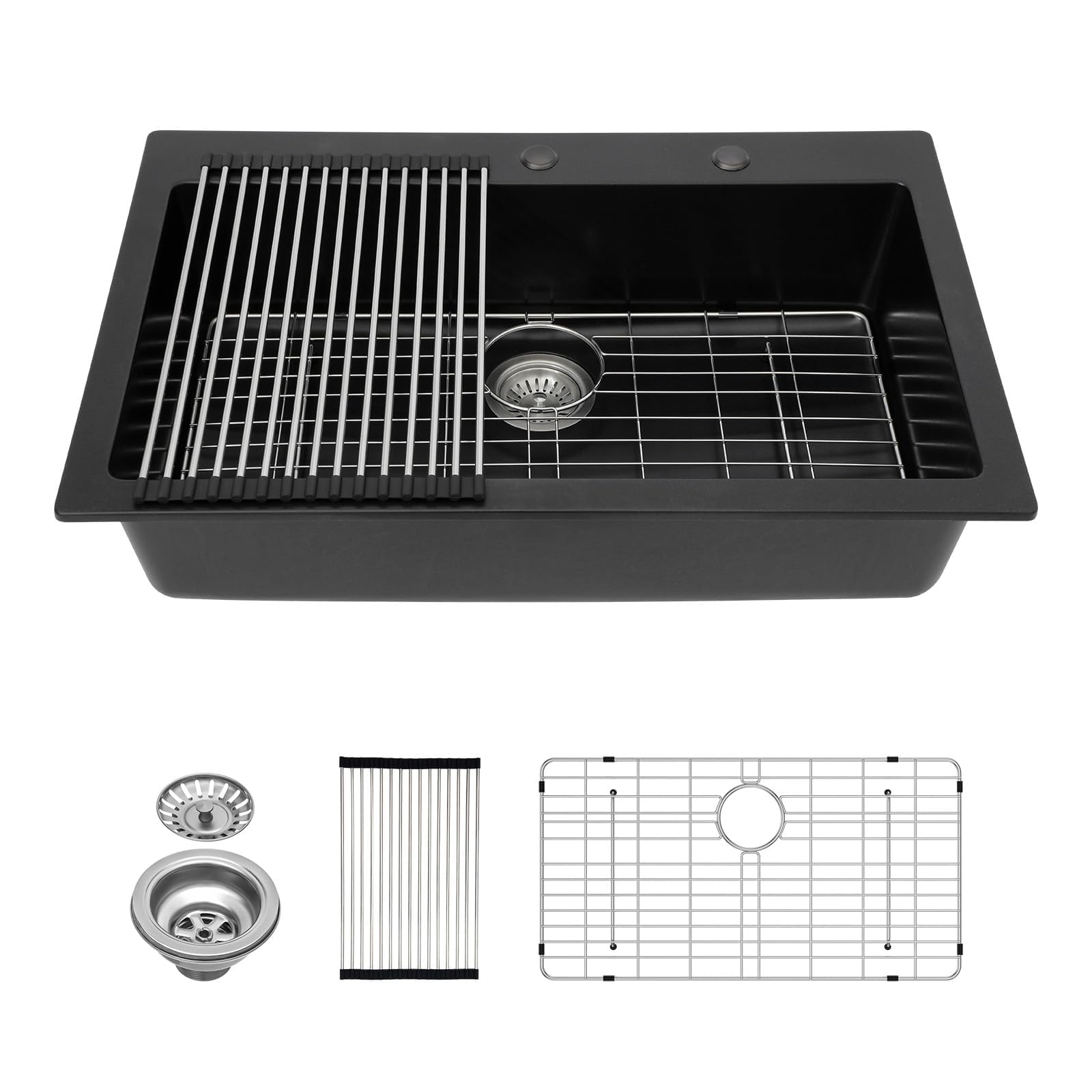 Évier de cuisine noir en granit Lordear, l'excellence du quartz mat